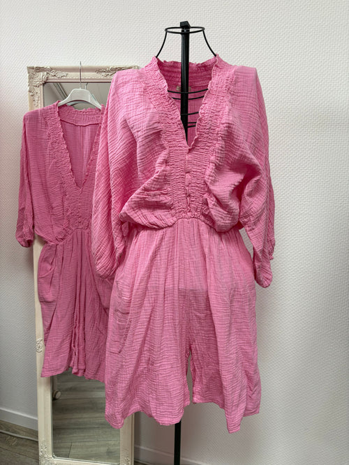 Musselin Mini Jumpsuit Bubblegum Rosa