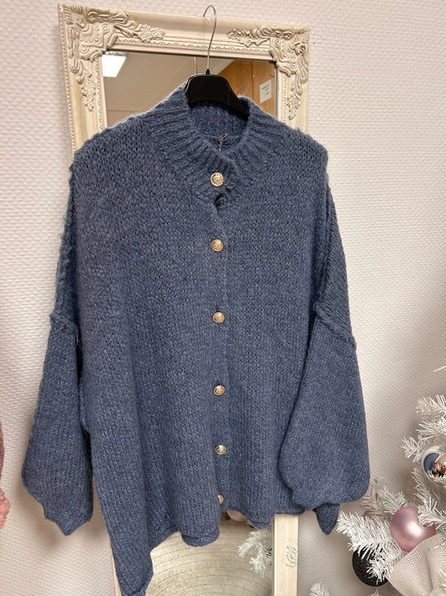 Oversize Cardigan Jeans Blau